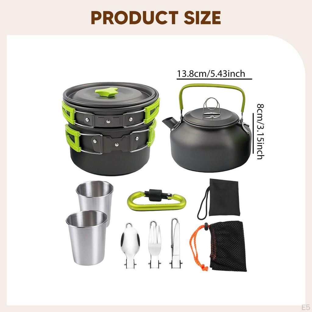 Camping Cookware Kit Cooking Set Ergonomic Pot Frying Pan Kettle for Barbecue Fishing