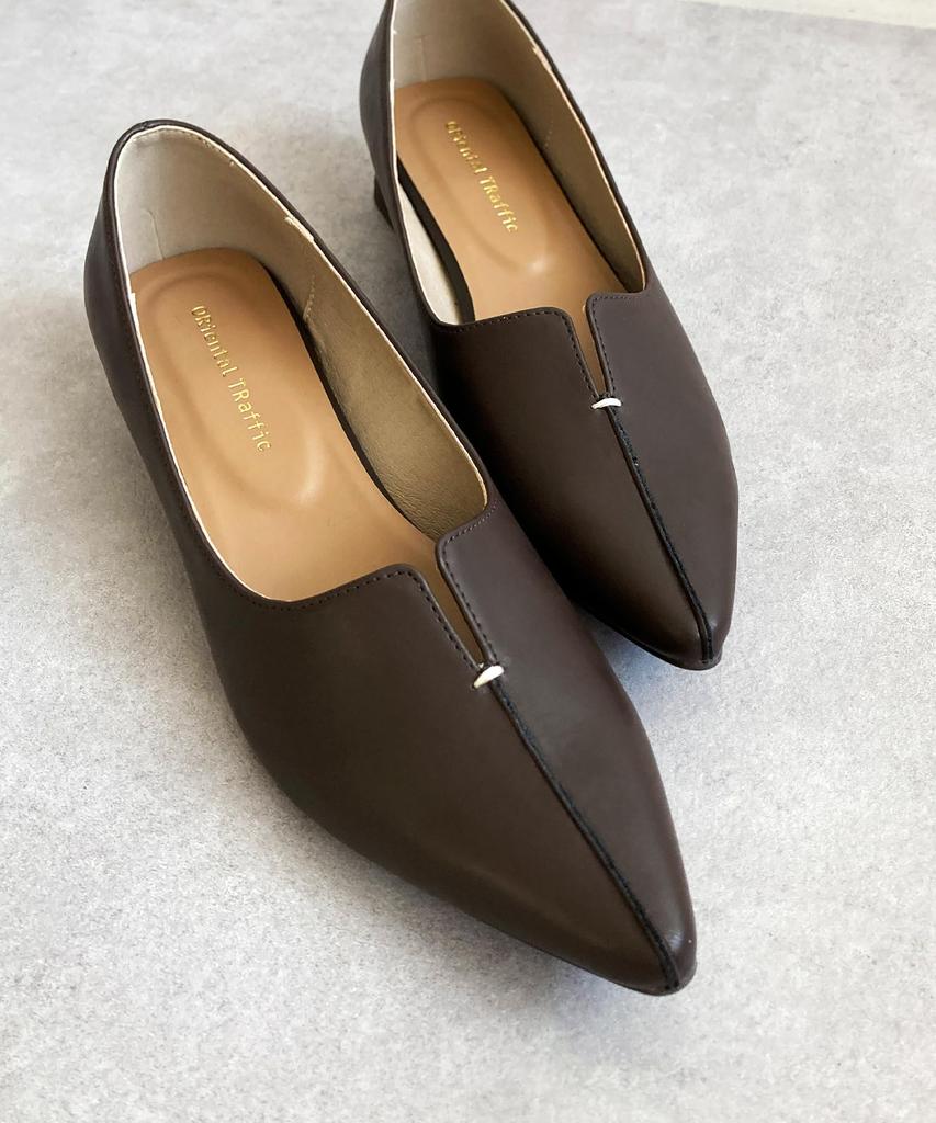 Oriental Traffic Pointed Toe Pumps with Slits and Flared Suitable for Office and Size 45301 Brown Women's Heels, Stable, Year-Round, Work, Casual,