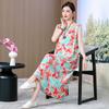 Abito lungo da donna taglie forti Abito estivo casual elegante senza maniche con stampa vintage per donna