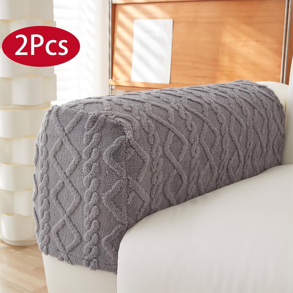 2pcs Velvet Quilted Sofa Covers - Soft Polyester & Spandex Blend, Elastic Fit, Non-Slip &, Machine Washable, Pet-Friendly, Thickened Warmth