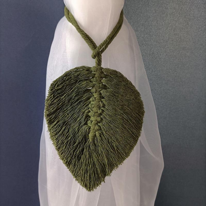 Kravata na záclony Leaf Macrame Kravata na záclony Zadní strana Ručně tkaný bavlněný střapec Dekorativní doplňky do obývacího pokoje Boho Decor