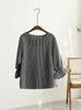 European and American small plaid round neck commuter shirt, small fresh literary and artistic style seven-quarter sleeve versatile commuter top