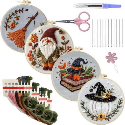 4pcs Stamped Cross Stitch Kits with Embroidery Hoop Needles Threads Instruction Embroidery Kit Cross Stitch Set for Beginners