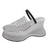 French Muffin Platform Sandals Women's 2025 New Hollow Breathable Wedge Heel Half Slippers Small Height-increasing Cool Slippers