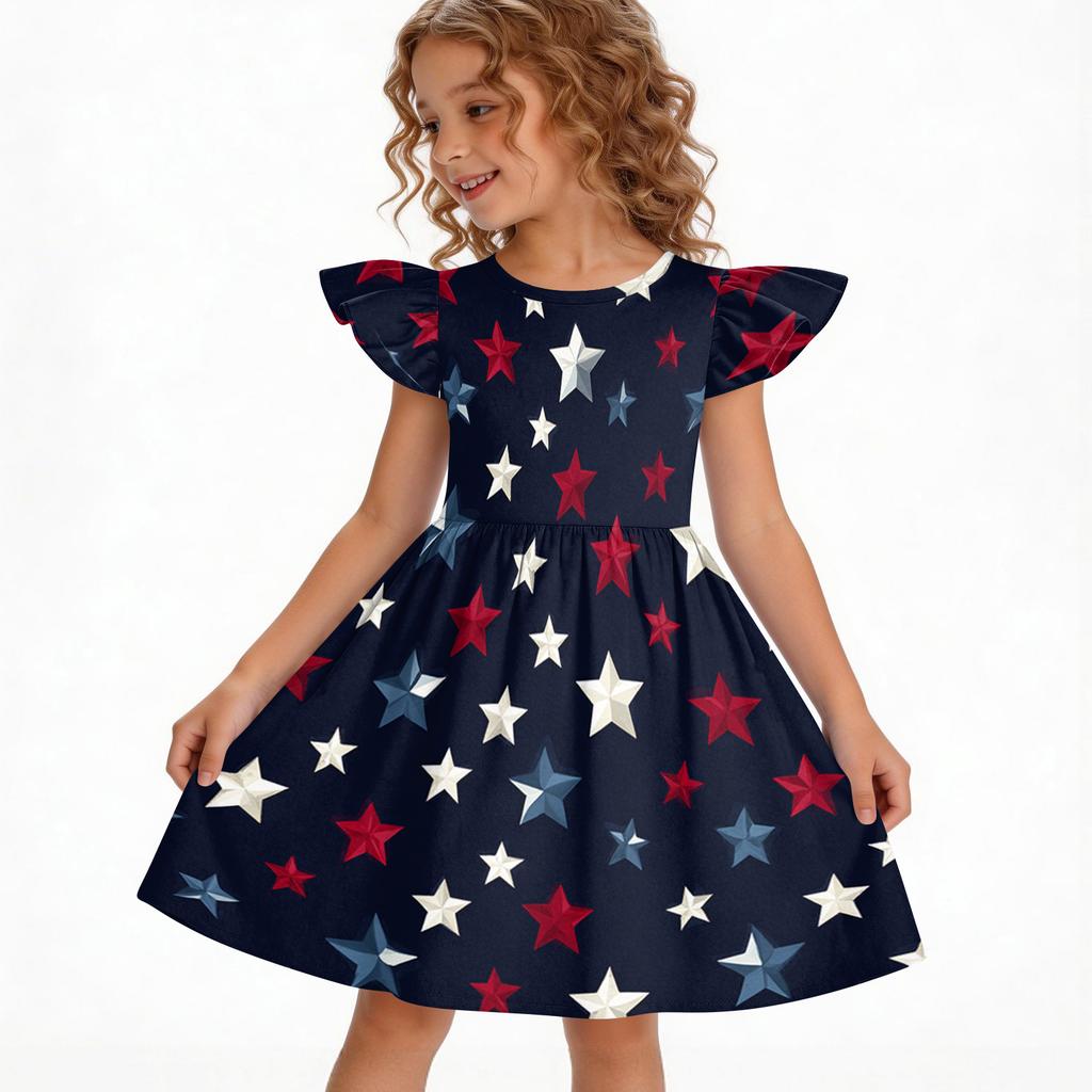 Girls' Summer Princess Dress - A-Line Casual Print Dress