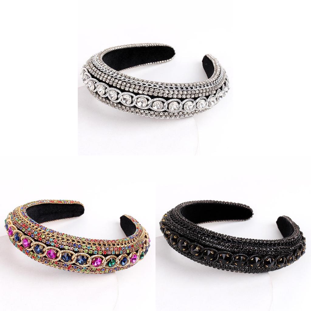Water Drill Baroque Headband With Crystal Chain For Womens Fashion Accessories