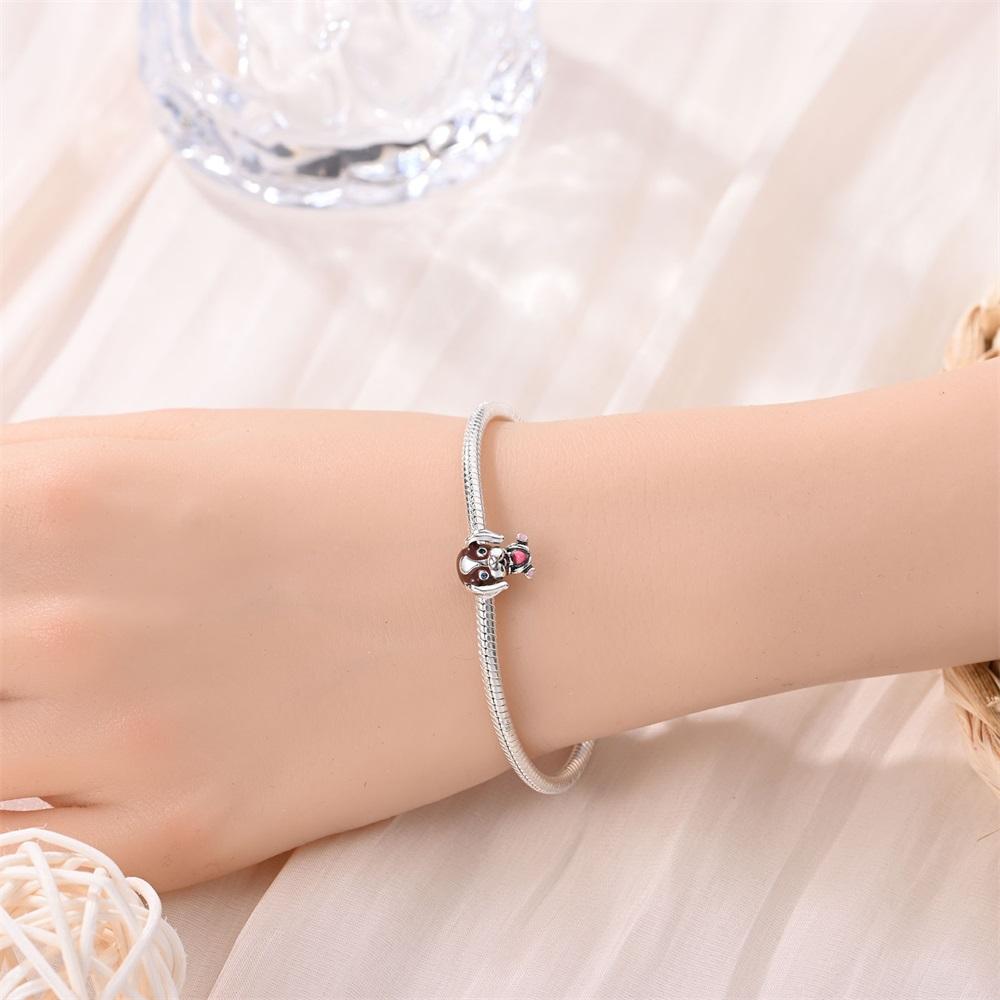 Original Copper Charms Luxury Cute Dog Pink Heart Beads Fit Bracelet Diy Women Making Delicate Gift