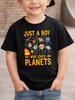 Who Loves Planets Kids Tee System Space Text Print Boys Girls Family Matching Cotton Summer Short Sleeve Basic Children Tshirt