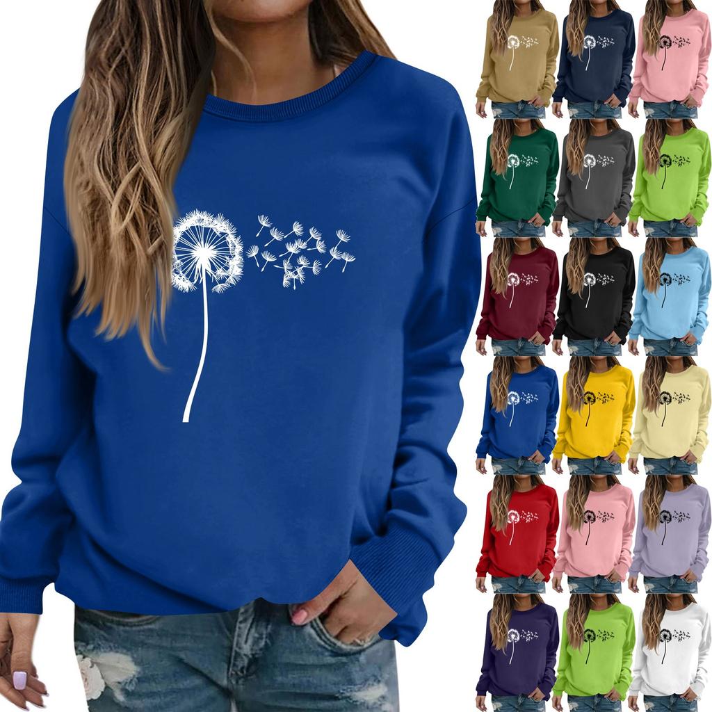 Mote for kvinner, avslappet langermet ensfarget trykket genser med rund hals