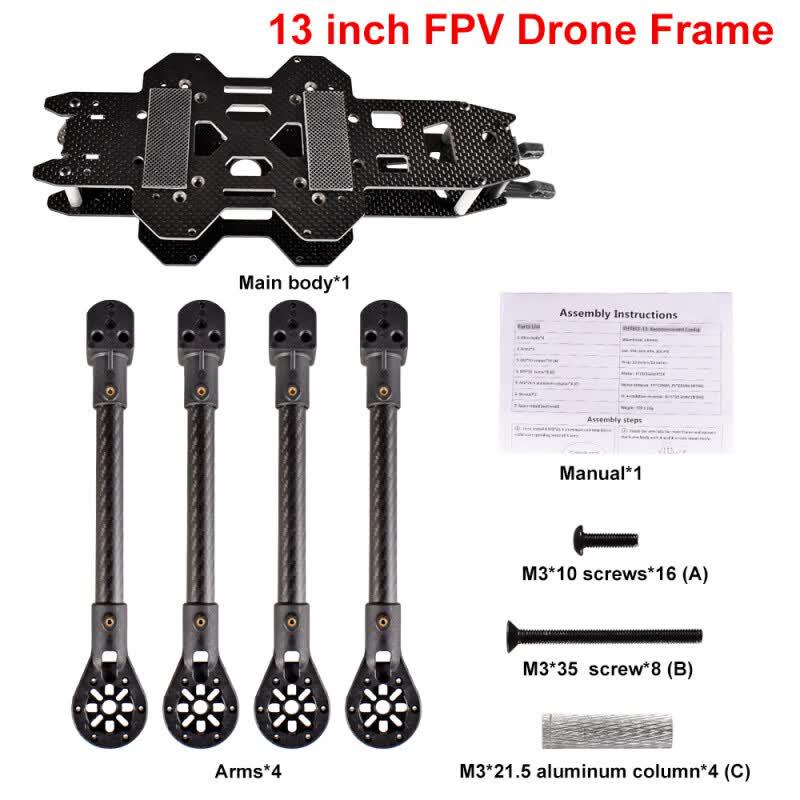 Qi Shao 13-inch Carbon Fiber FPV Drone Frame