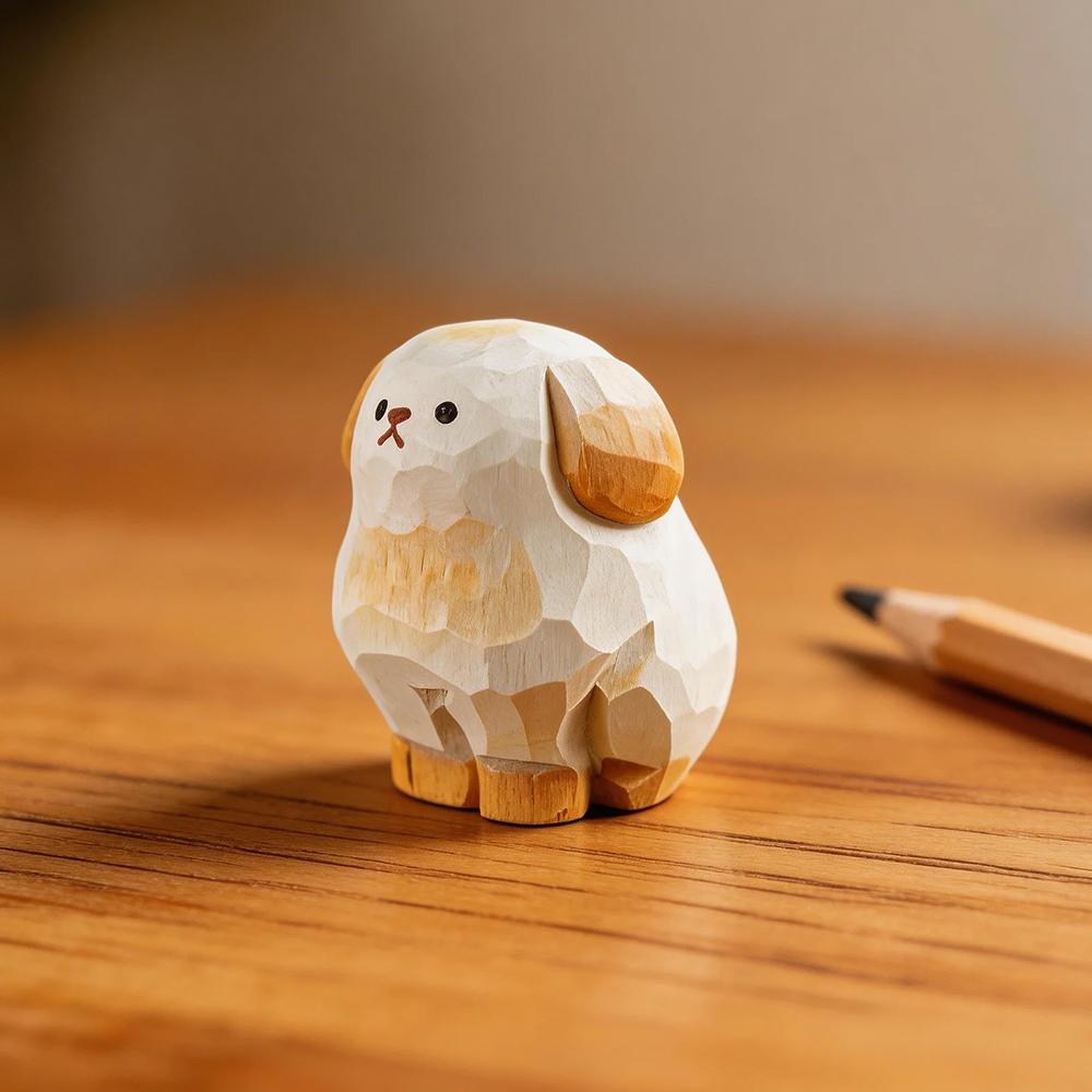 Hand Carved Wooden Golden Retriever Puppy Figurine Cute Dog Statue Ornament Home Desktop Wood Art Decor Gift for Dog Lovers