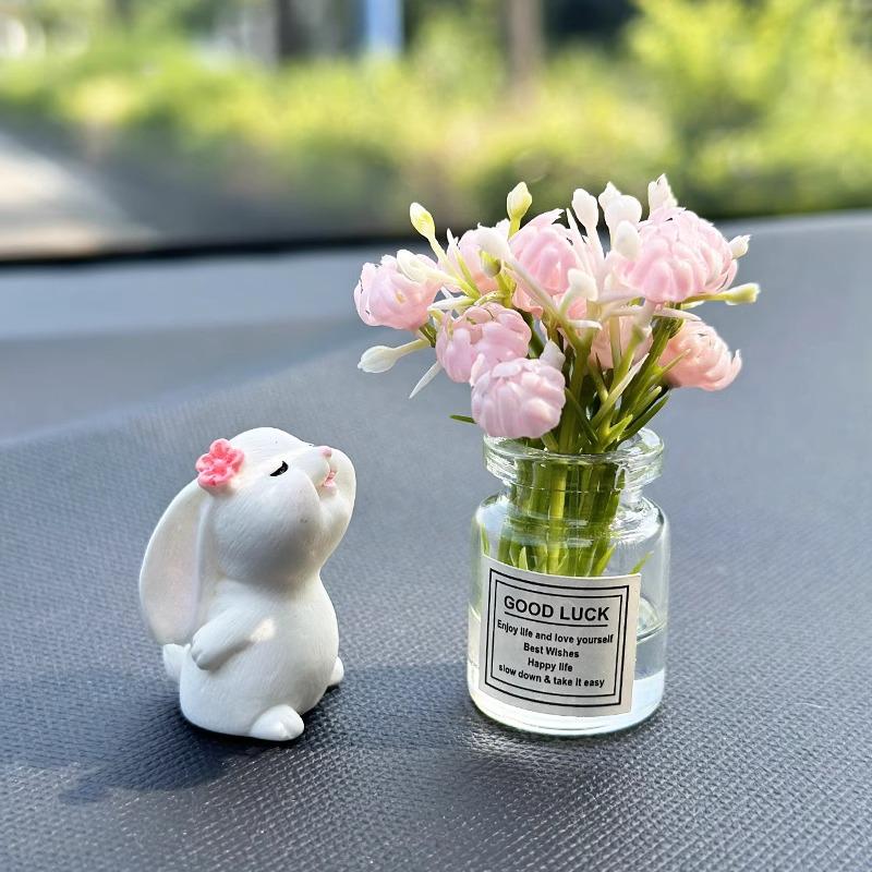 Car Interior Cute Rabbit Vase Ornament - Healing Center Console Doll