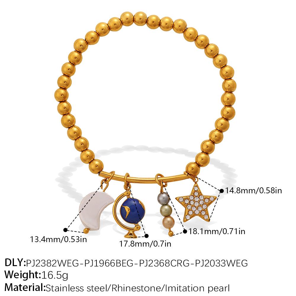 Retro Premium Sense · DIY Love Star Moon Pendant Gold Bead Bracelet Stainless Steel Gold Plated Jewelry