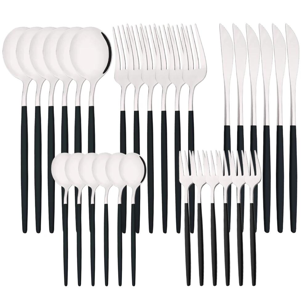 30Pcs Pink Silver Dinnerware Set Stainless Steel Steak Knife Fork Coffee Spoon Flatware Dishwasher Safe Kitchen Tableware Set