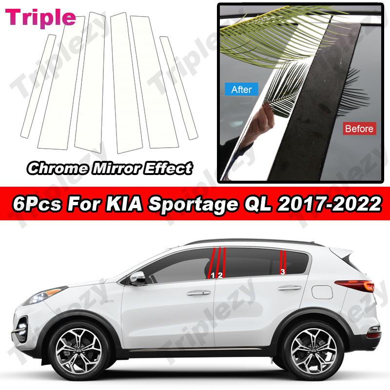 

6Pcs Glossy Chrome Car Middle B C Pillar Posts Cover For KIA Sportage QL 2017- Door Trim Window Molding Stickers