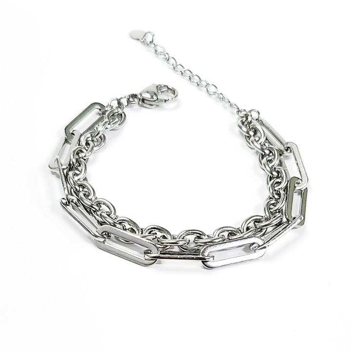 Glory_Arden [Unisex] Surgical Steel 2-Type Chain Double Bracelet / Ghmb-201