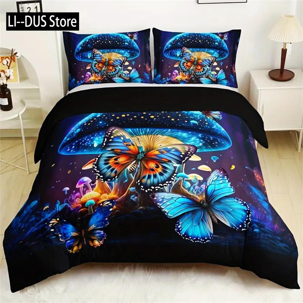 3-Piece Butterfly Flower Duvet Cover Set - Soft, Comfortable, Fashionable Digital Print Bedding With Classic Design - Ideal For