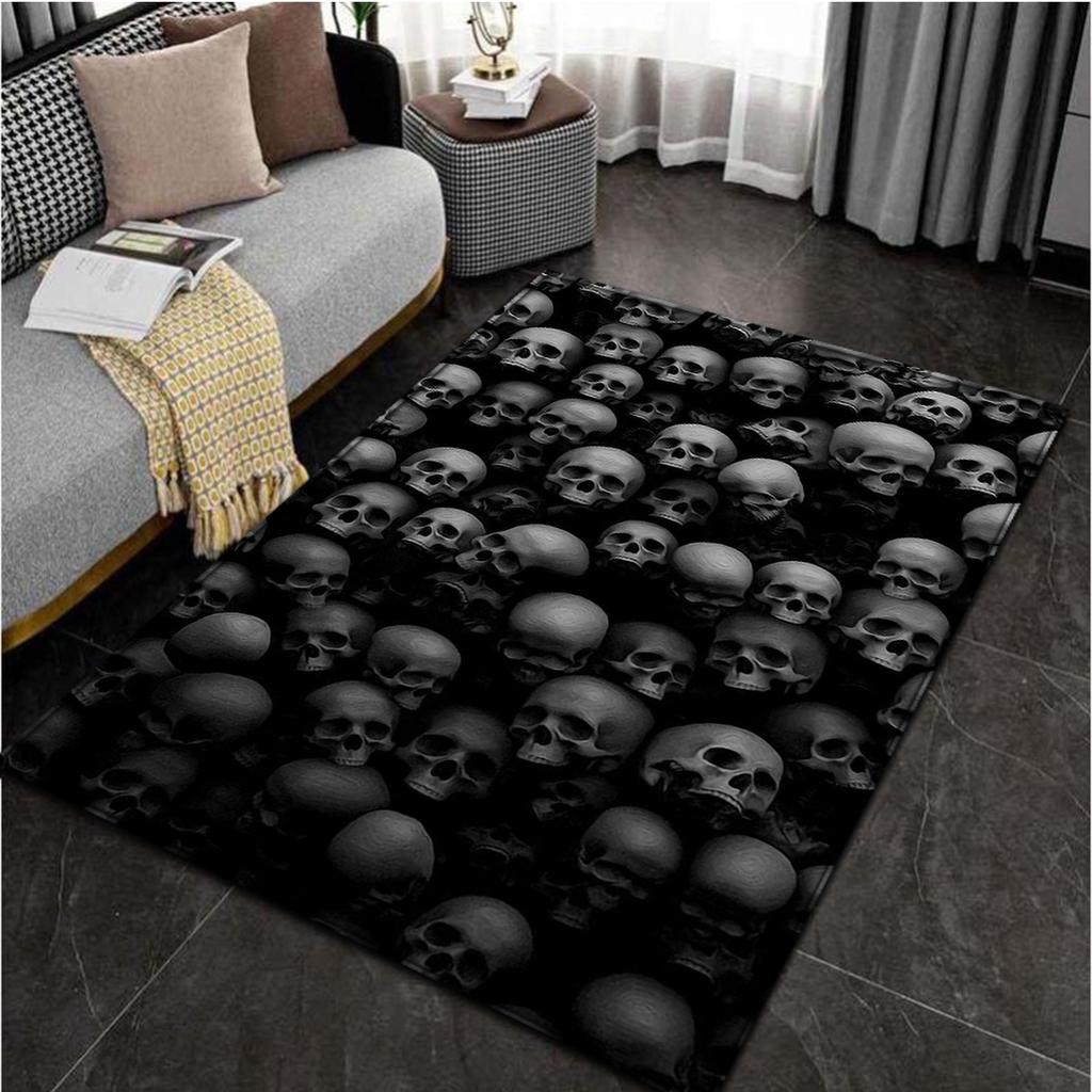 1pc Black Skull Head Pattern Floor Mat,Area Rugs For Living Room Bedroom Dorm Room,Non Skid Backing Doormat Floor Mat Ultra-Soft Throw Rugs