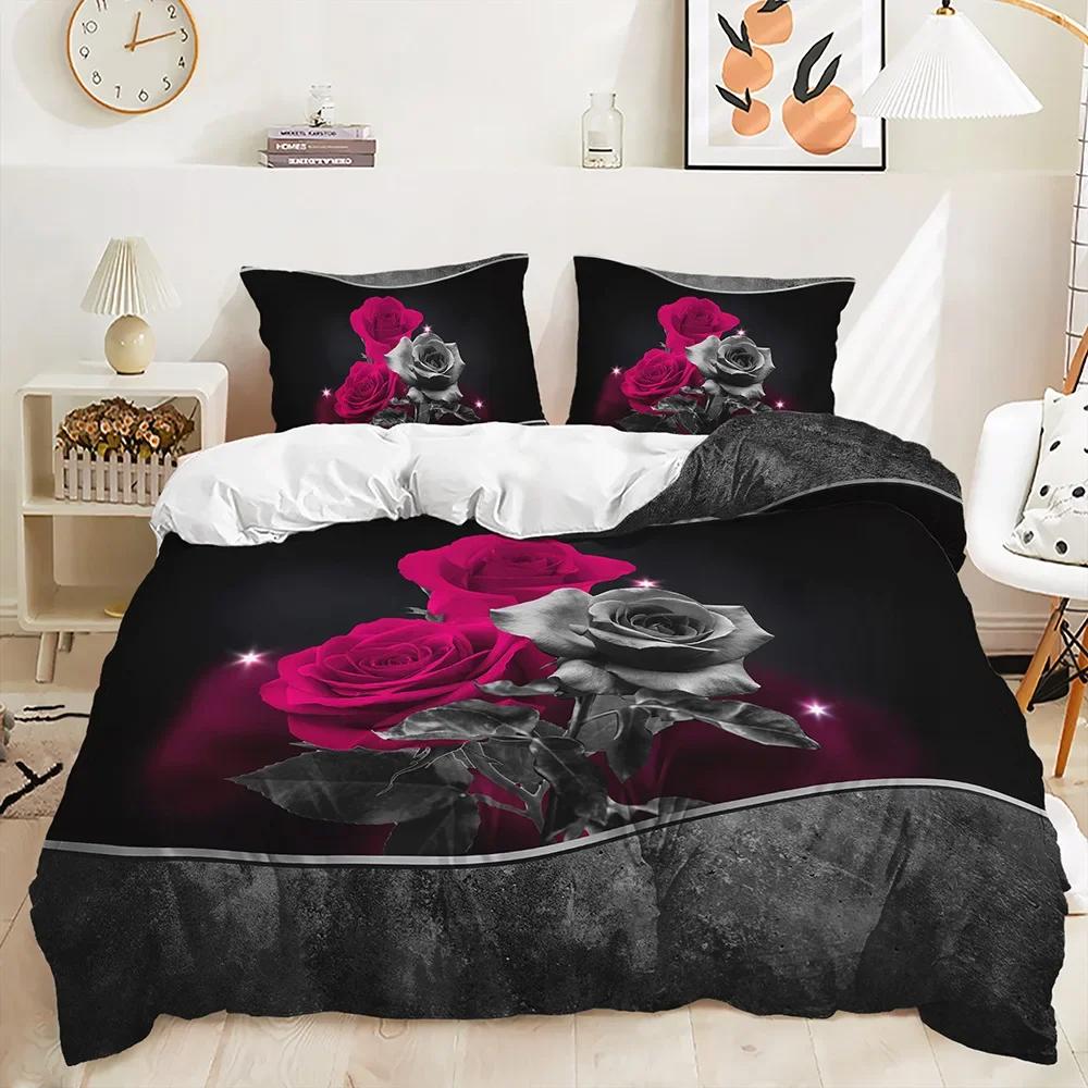 Comforter Rose Floral Romantic Flowers Bedding Set Butterfly Comforter Twin Queen For Valentine'S Day Wedding Room Decor