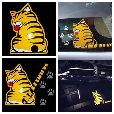Waterproof Car Sticker PET Reflecting Material Cartoon Reflective Decal Funny Cat Car Decal Car