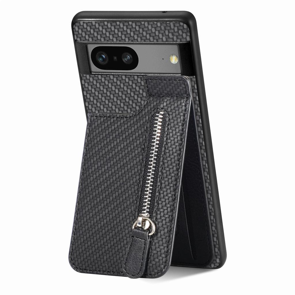 Zipper Wallet Cards Solt Case for Google Pixel 7 7 Pro 7A 6 6Pro 6A Coin Purse Carbon Fibre Pocket Cover Car Holder Magnet Funda