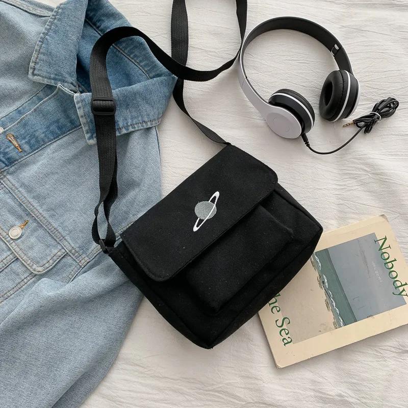 Print Crossbody Bags Women Literary Women Small Canvas Shoulder Bag Casual Collage Student Messenger Bag