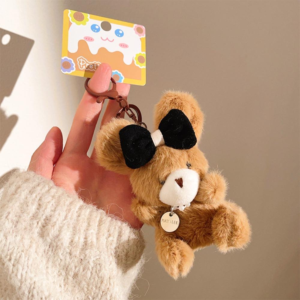 

Cartoon Plush Bear Key Ring Hanging Rope Stuffed Animal Pendant Kawaii Pilot Bear Keychain Gift коричневый