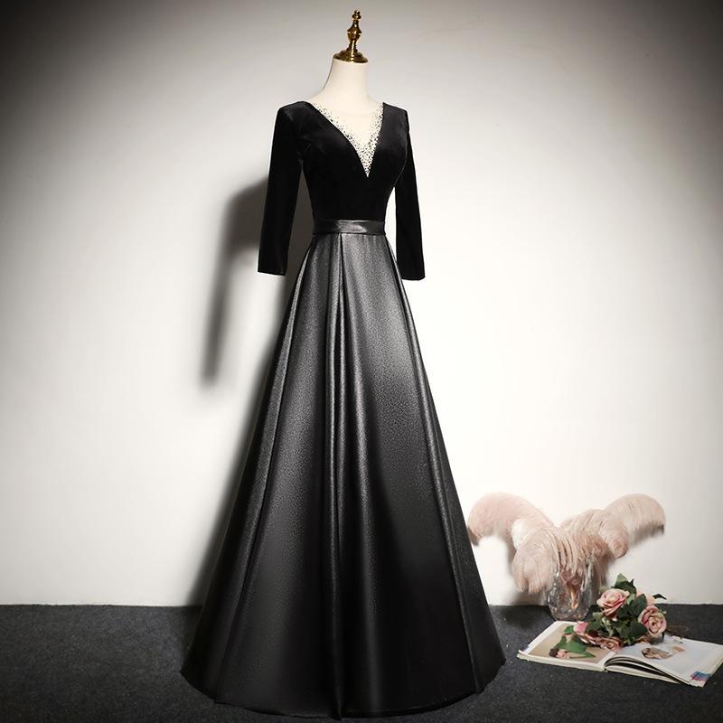 Black banquet evening dress 1011 new long noble elegant slim host chorus performance dress