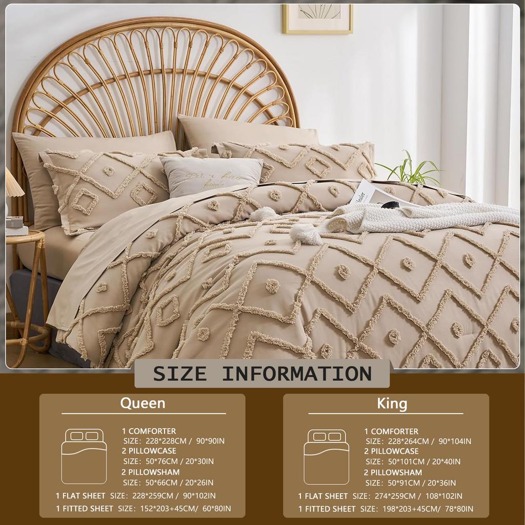 7 Pcs solid color tufted quilt set, microfiber soft and lightweight, durable and easy to wash bedding set , for all seasons