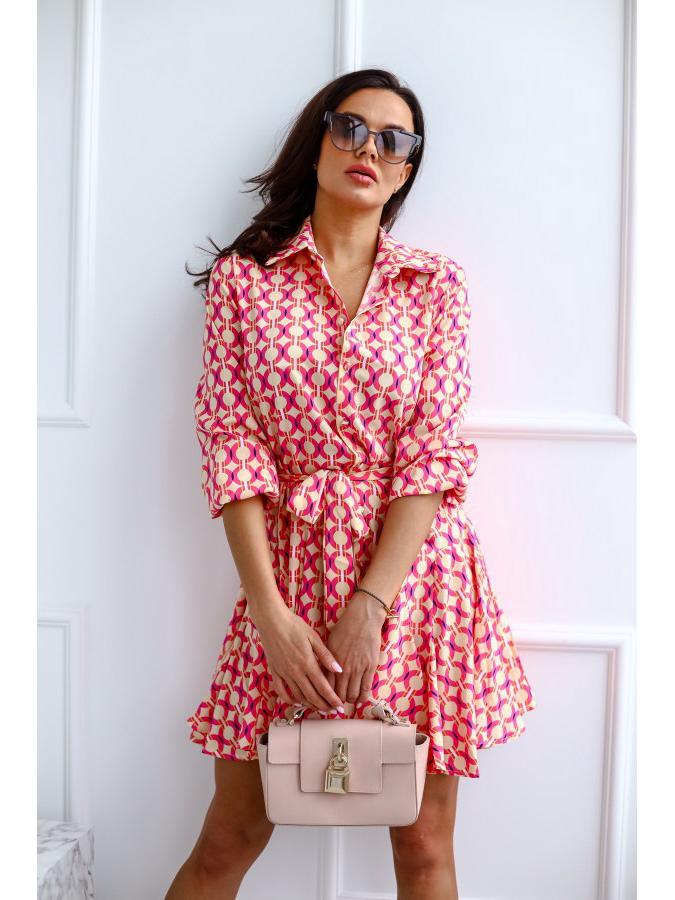 European and American Women's Long-Sleeve Tie-Waist Printed Shirt Dress