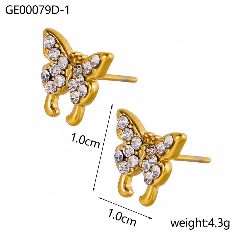 CARLIDANA Hot Selling Zircon Inlaid Earrings Heart Butterfly Star Cat Flower Stainless Steel Gold Plated Earrings Jewelry Women