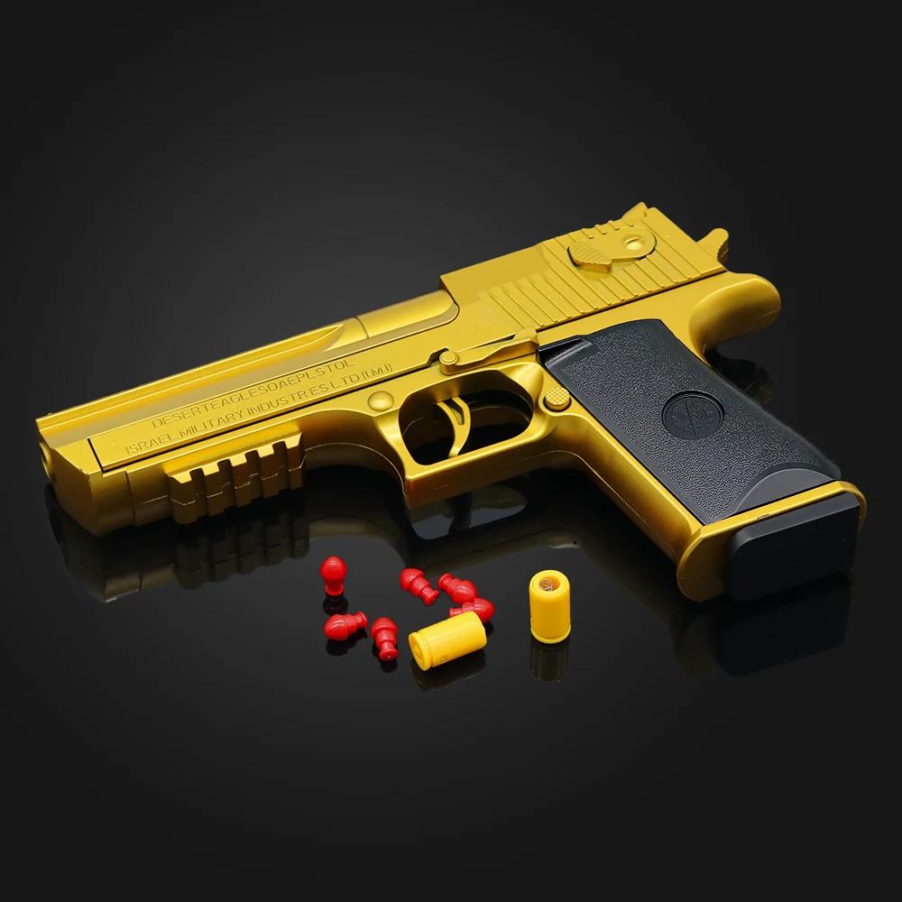 Continuous Shot Mechanical Auto Desert Eagle Airsoft Toy Gun Ejecting Shells Soft Bullets Kids Outdoor Target Game