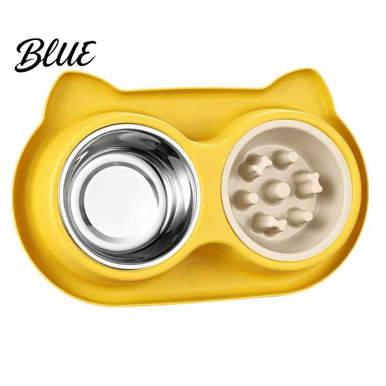Dual Pet Feeding Station Double Bowls Feeder Slow Feeder Bowl And Stainless Steel