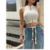 Women Sexy Tank Tops Chic Y2K Tops Halter Off Shoulder Tops Crop Tops Elastic Solid Tank Tops for Women Summer 2025