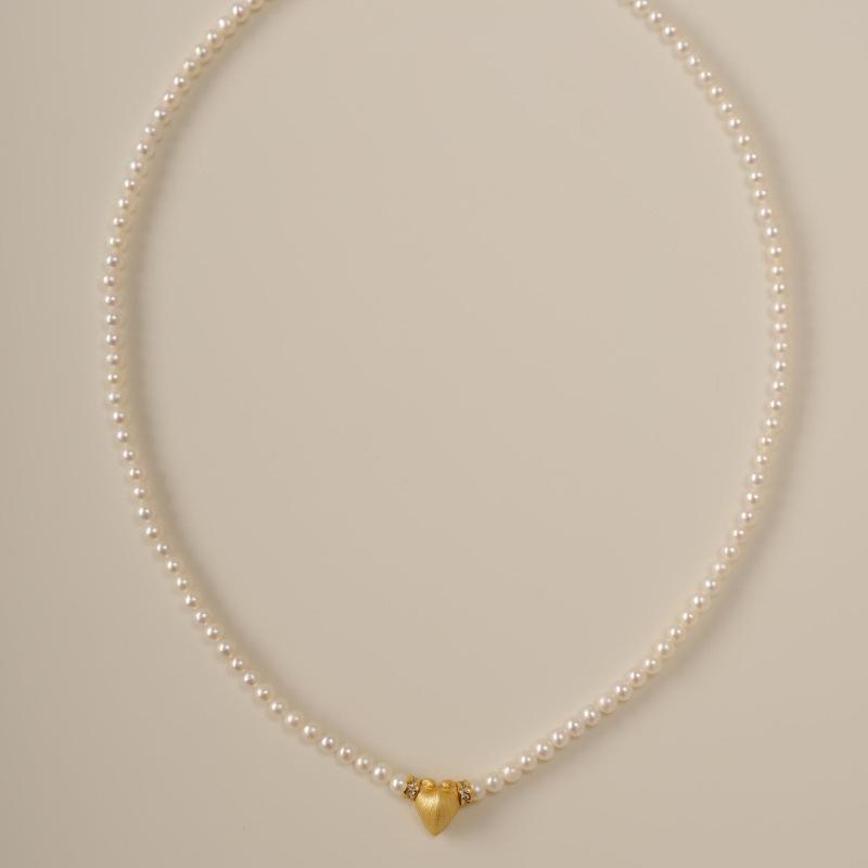 Gold Love Pearl Long Personalized Pearl Necklace Love Pendant Electroplated Gold Color Retention Batch