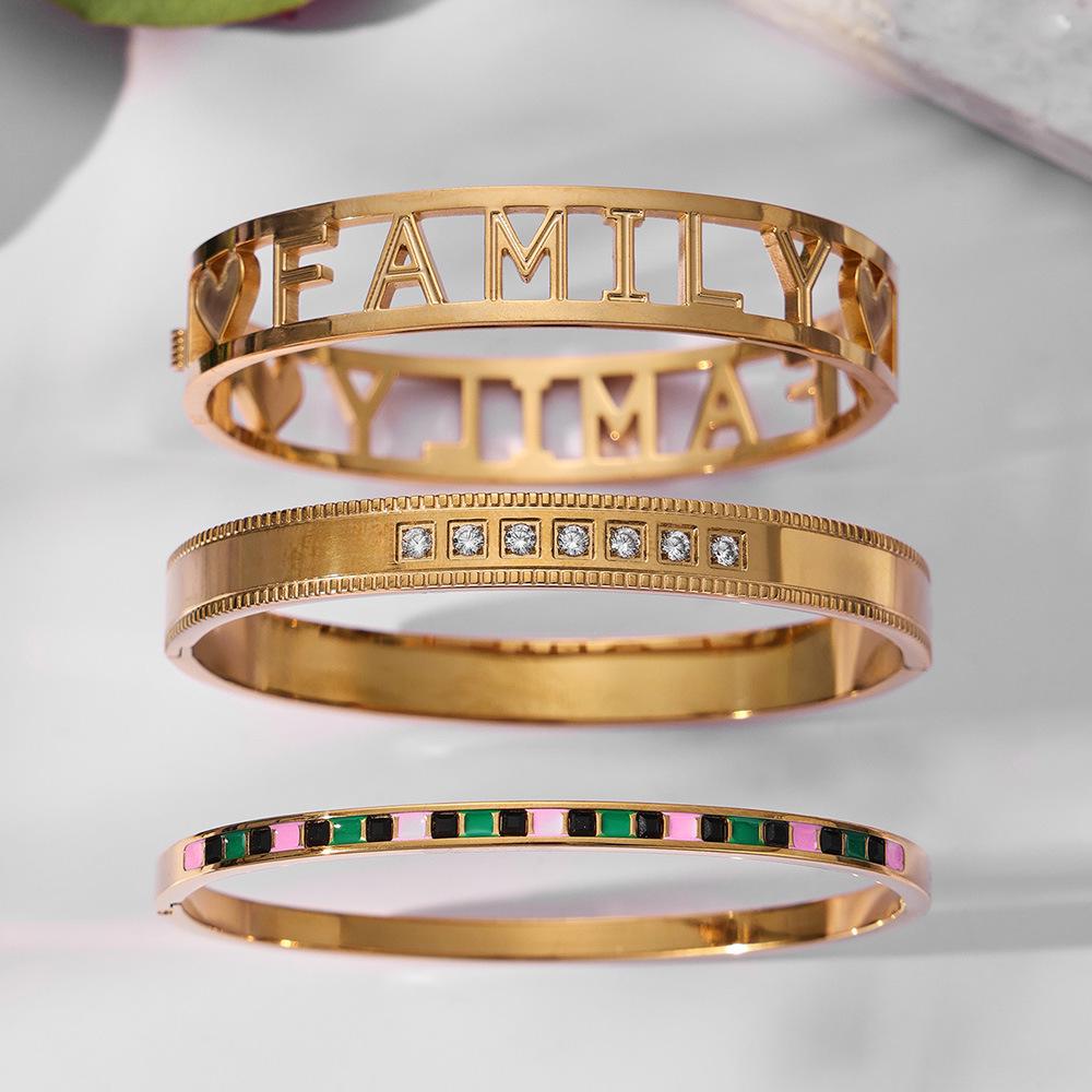 18k Gold-Plated Stainless Steel Bracelet with 5A Zirconia & Hollow Letter Buckle