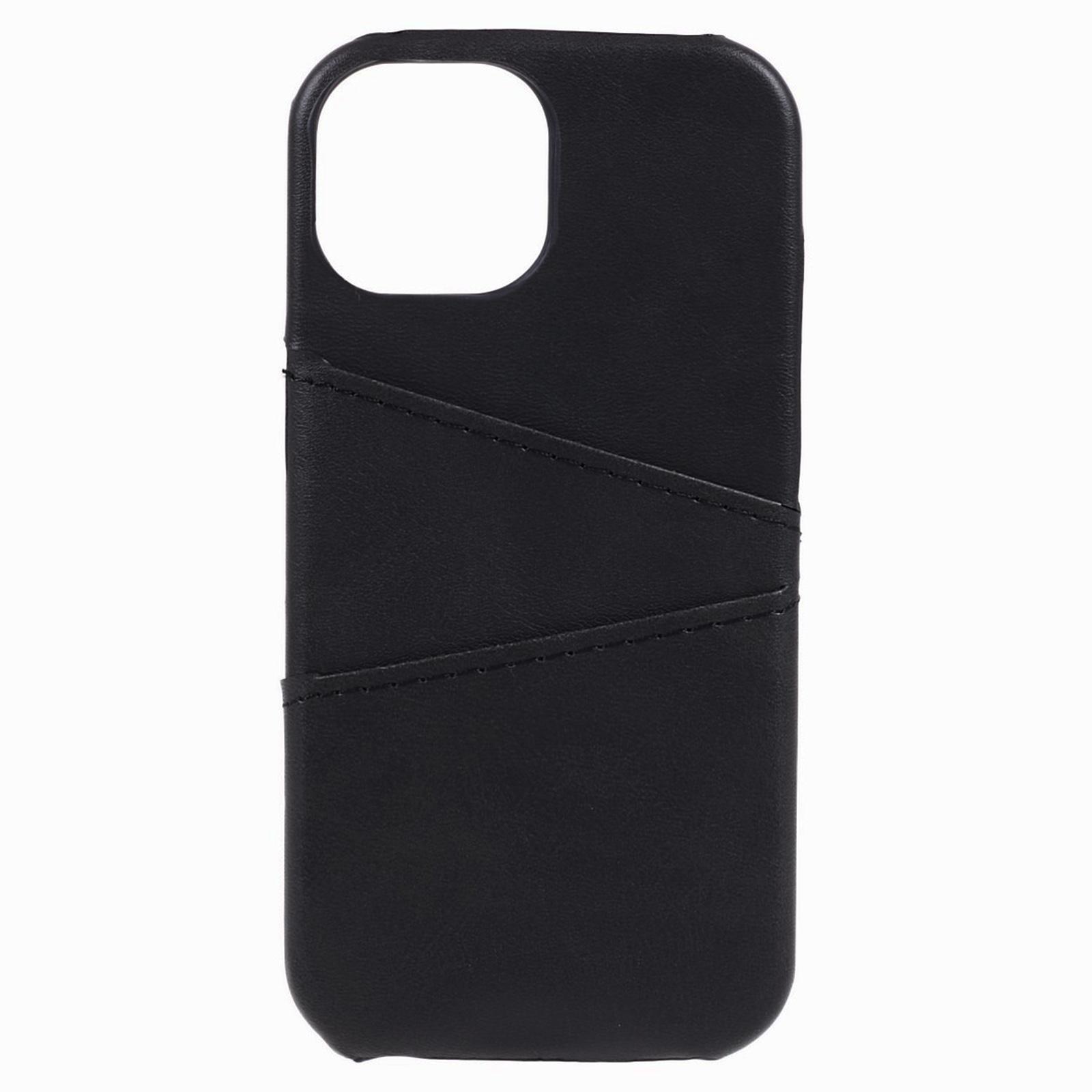 

For iPhone 15 PU Leather Coated PC Cover 2 Card Slots Anti-scratch Phone Case Black