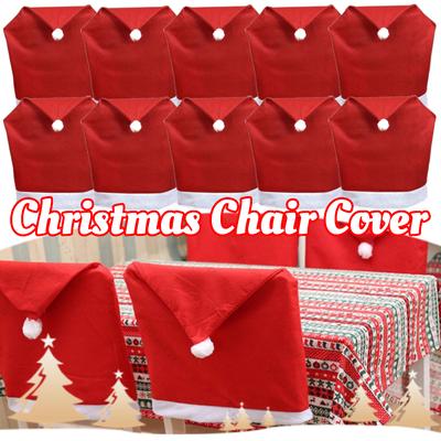 15-1PC Christmas Decorations Xmas Santa Claus Red Hat Chair Back Cover Non-woven Christmas Chair Cover Holiday Party Supplies