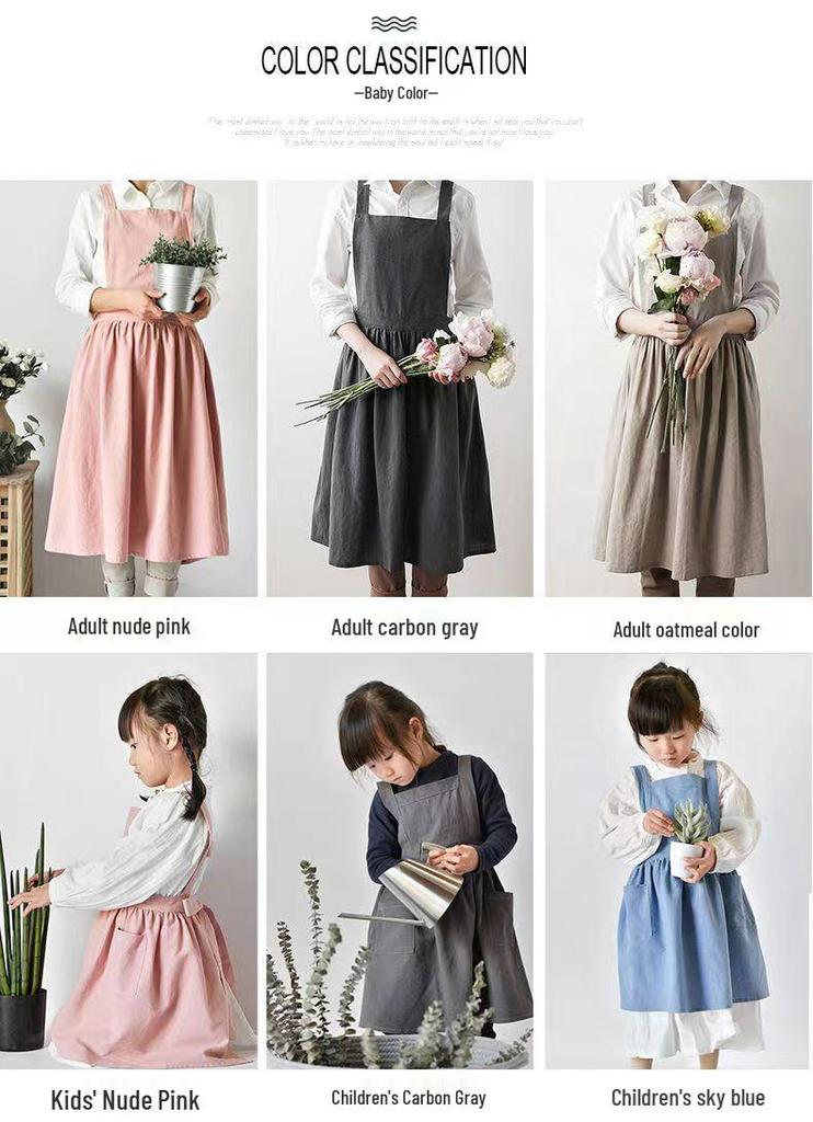 Floral Long-Sleeve Cotton Apron for Women - Japanese Style Cooking Cover-Up