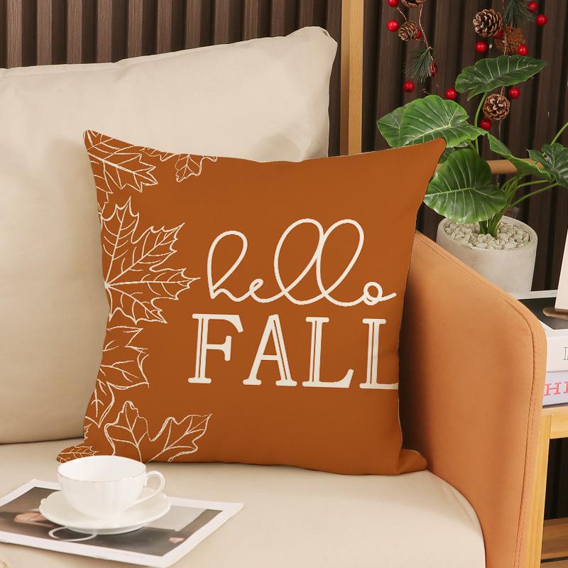 Autumn Maple Leaf Print Pillow Cover Simple Versatile Letter Cushion Indoor Home Decor Sofa Cushion