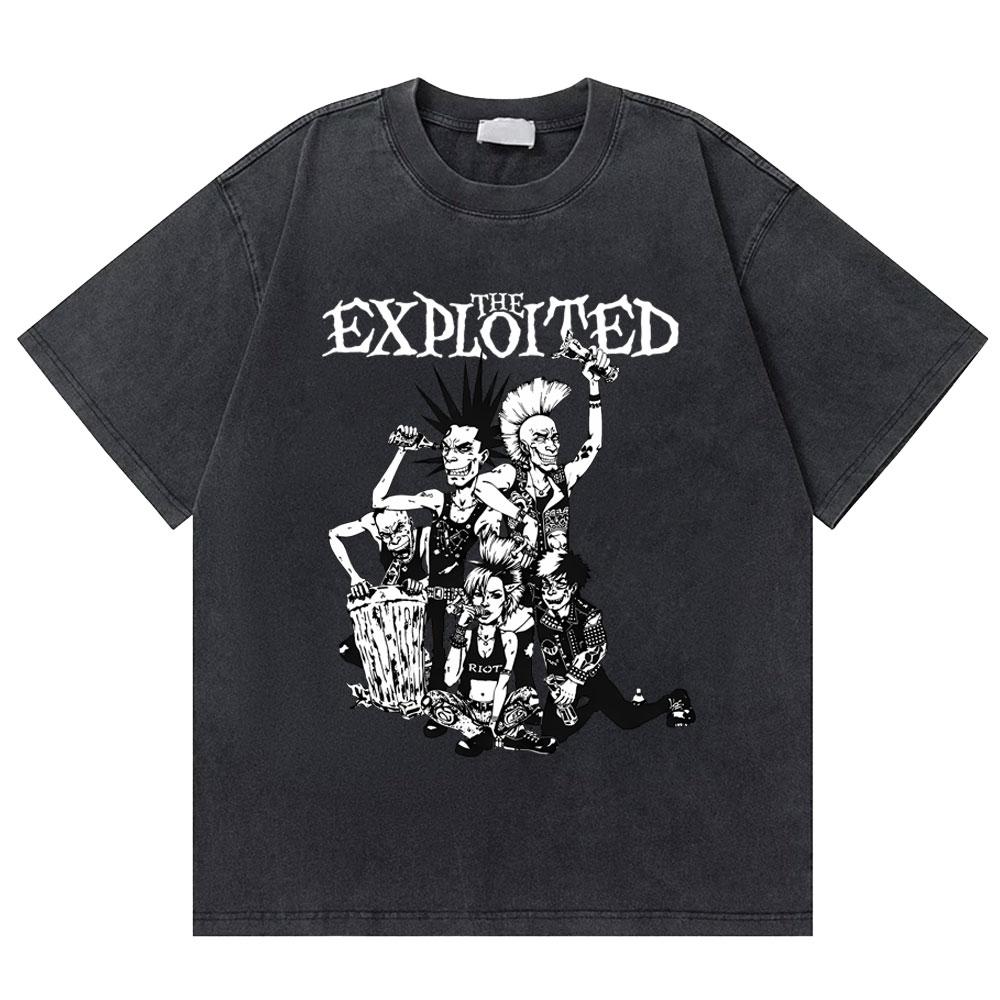 Washed Vintage Rock Band The Exploited Graphic Tshirt Men Women Retro Gothic Punk T Shirts Mens Fashion Oversized Streetwear