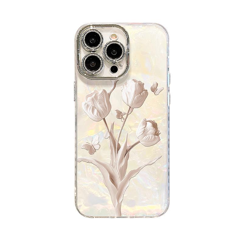 Butterfly Tulip Suitable for Apple 17promax mobile phone case iphone16 light luxury premium 15 all-inclusive lens film