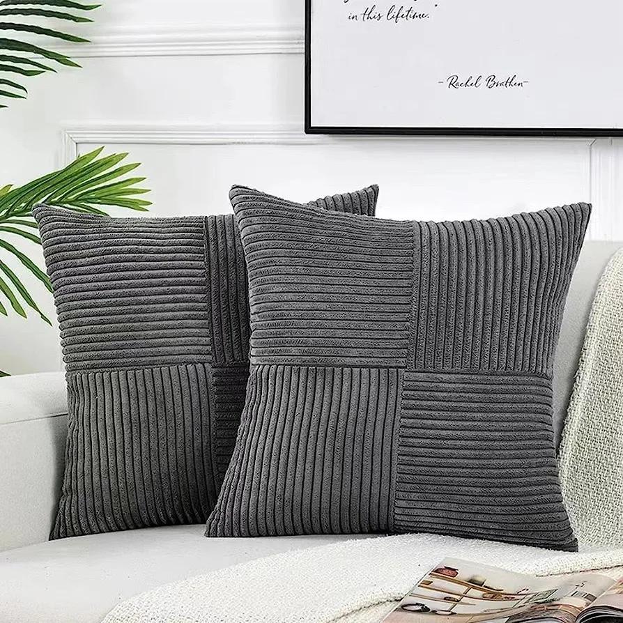 Beige Throw Pillow Covers 18x18inch 45x45CM Solid Corduroy Striped Cross Patchwork Textured Cushion Covers Home Decor for Couch