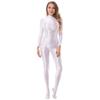 Lady Glossy Bodystocking Stretchy Sexy Full Bodysuit Long Sleeve Jumpsuit with Zipper Shiny Smooth Leotard Catsuit for Dance Practice Club Pole Dance