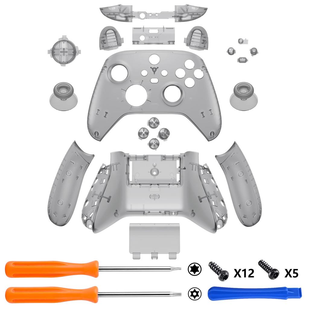 eXtremeRate Full Shell Button Set for Xbox Series X S Clear Replacement Side Rail Grip Front Backplate Cover for Xbox Core Wireless Controller Not &