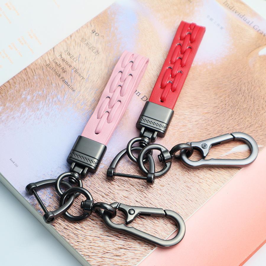 Leather Cord Car Keychain Metal Leather Men Women Gunmetal Buckle Car Key Ring Holder Gift Fashion Key Ring Key
