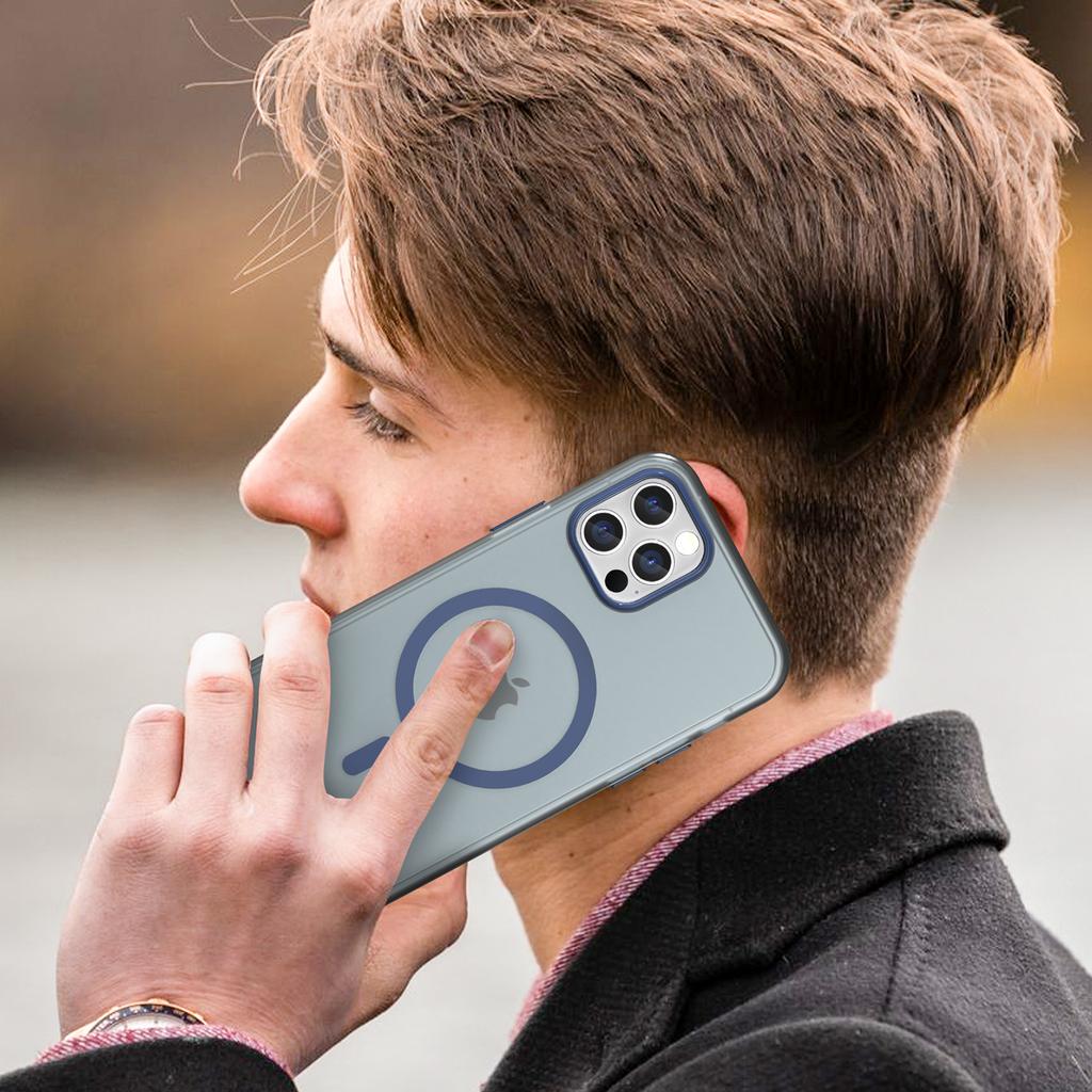 For iPhone 12 Pro Max 6.7 Inch Magnetic Case Translucent Matte TPU+PC Phone Cover Compatible with MagSafe
