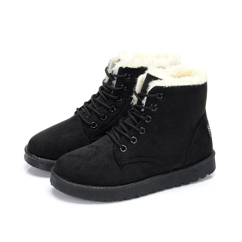 Women's Winter Snow Boots Warm Lace Up Women's Cotton Boots Fur Suede Ankle Boots Non-slip Comfortable High Top Boot Botas Mujer