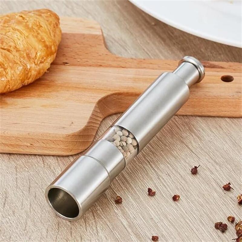 Novelty Thumb Push Pepper Mill Portable Salt Mill Manual Pepper Mill Salt Shaker Stainless Steel Spice Grinder Barbecue Kitchen