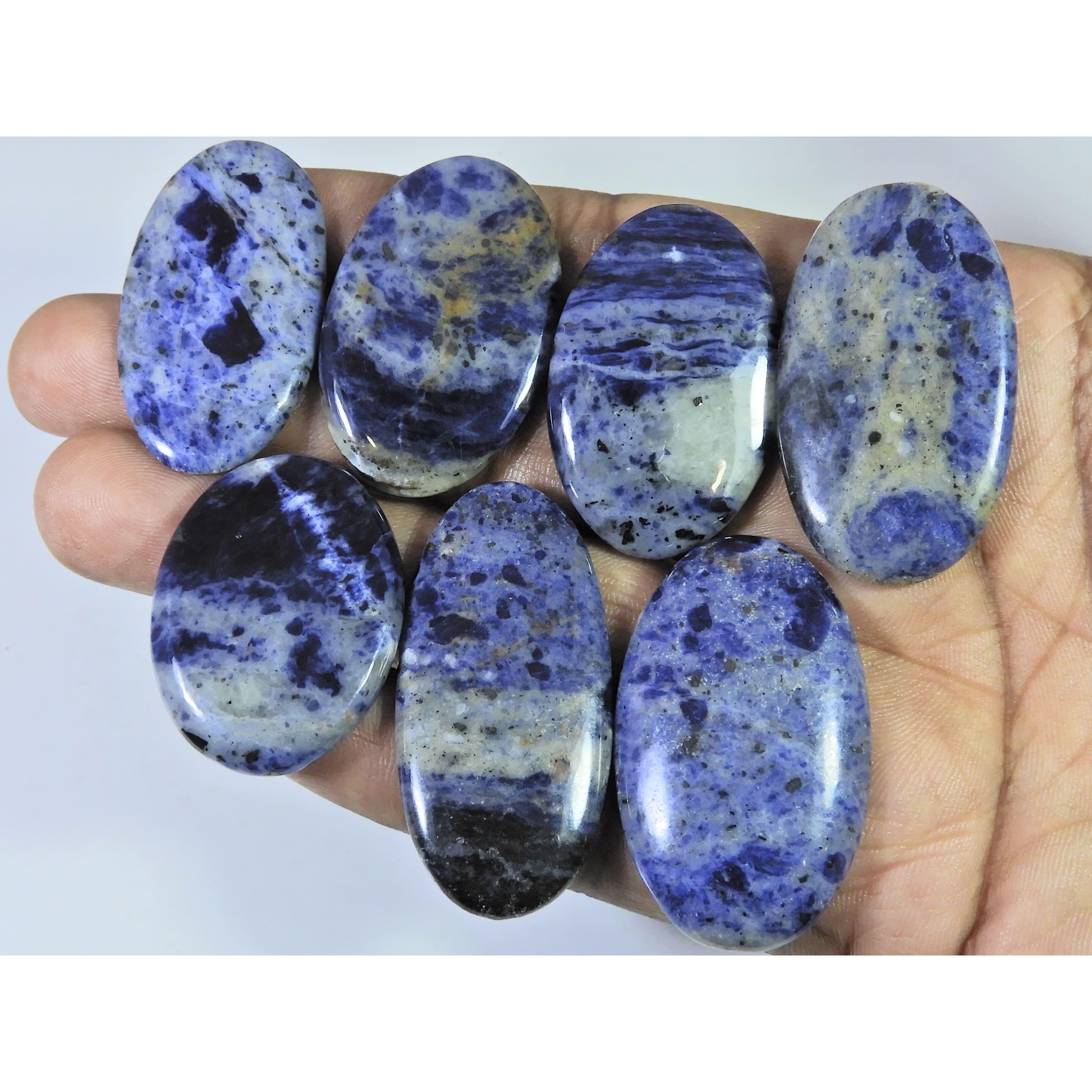 305Cts. Natural Blue Sodalite Oval Cabochon Loose Gemstone 07Pcs Lot 35-42MM C-1502